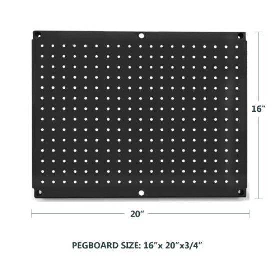 HantekSteel Metal Pegboard 16-Inch Tinggi x 20-Inch Lebar Heavy Duty Wall Organizer untuk Penyimpanan Alat Garasi Rumah 4 pcs Hitam